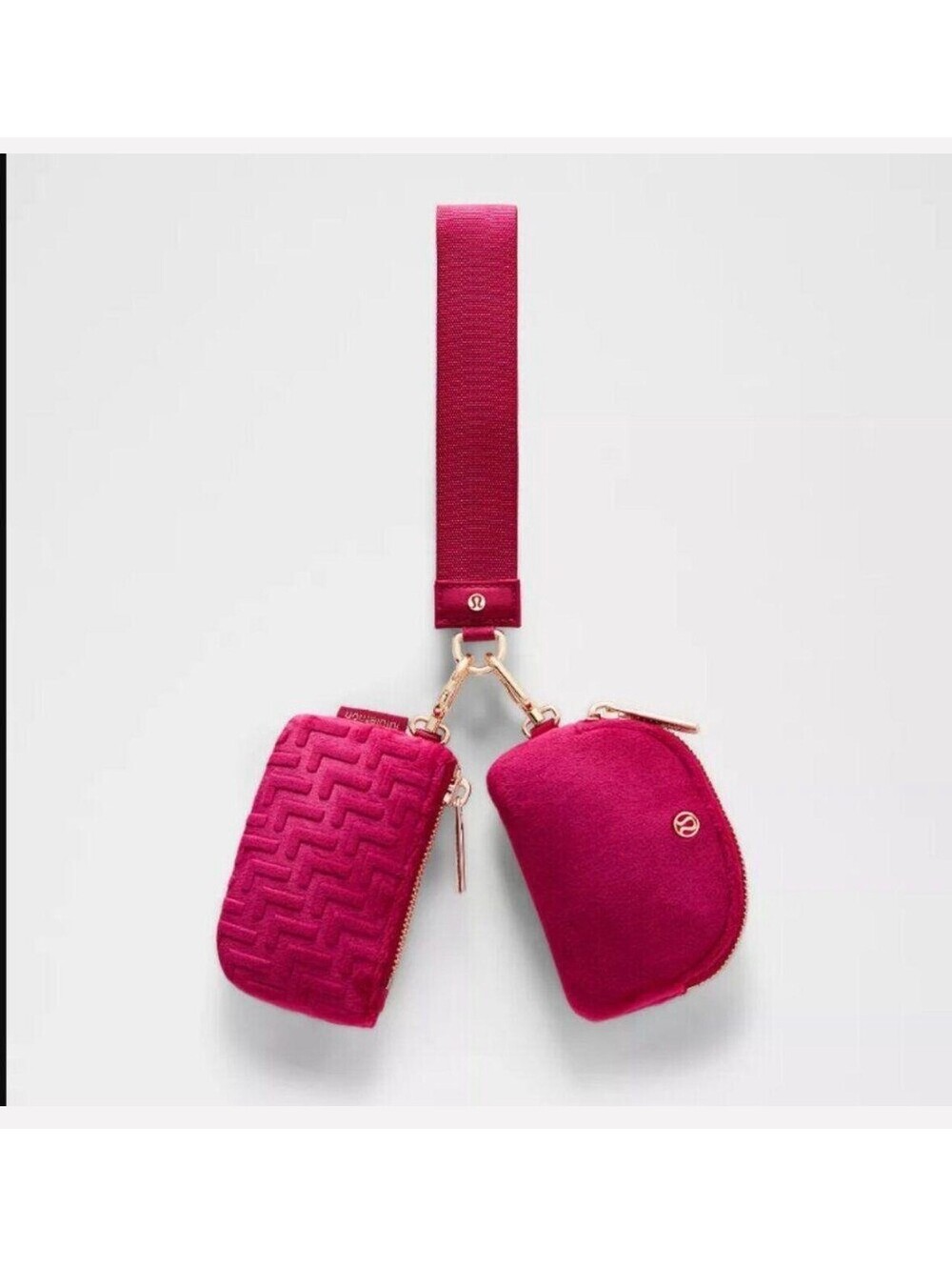 Lululemon Dual Pouch Wristlet L Monogram Velvet - Berry rumble NEW